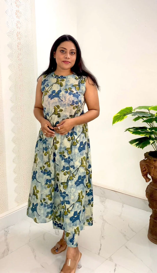 Azure Blossom Halter Cotton Coord Set