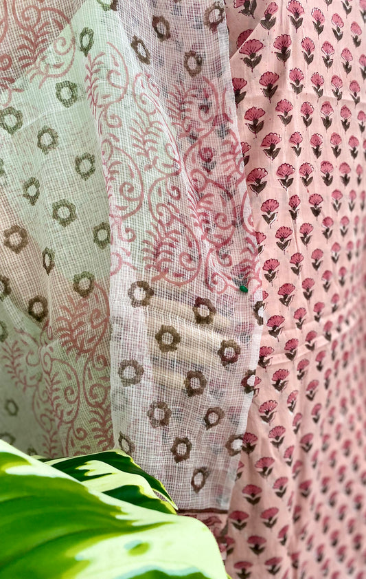 Noor Pink - Handblock printed cotton Salwar set (unstitched)