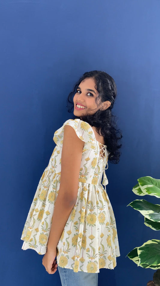 Hand Block Printed Floral Cotton Top