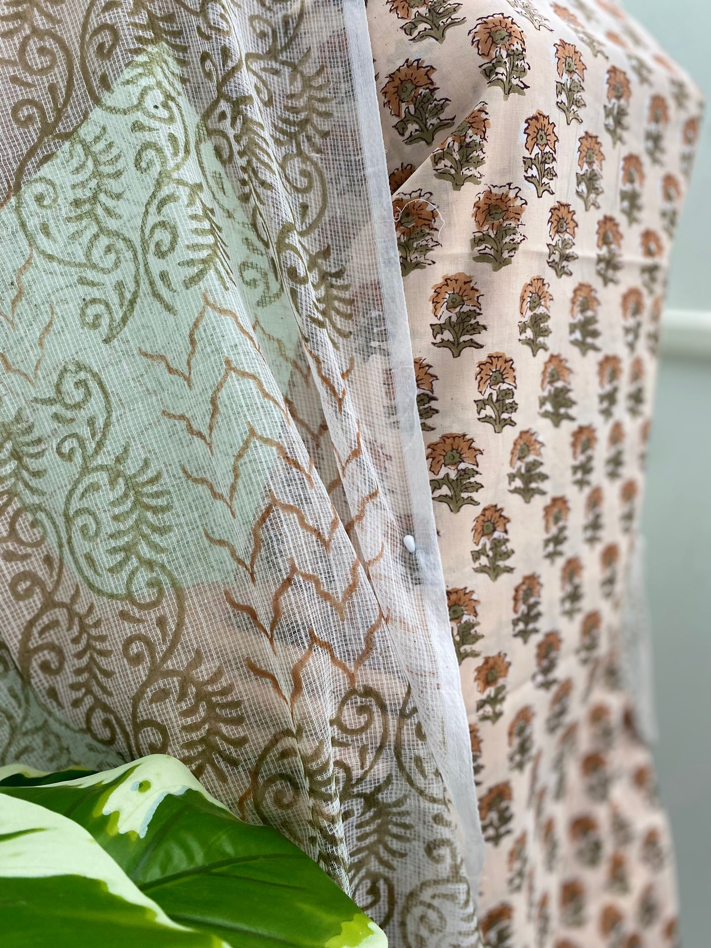 Ivory Bloom Handblock printed cotton Salwar (unstitched)