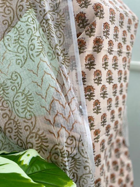 Ivory Bloom Handblock printed cotton Salwar (unstitched)