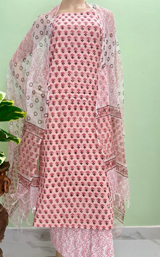 Noor Pink - Handblock printed cotton Salwar set (unstitched)
