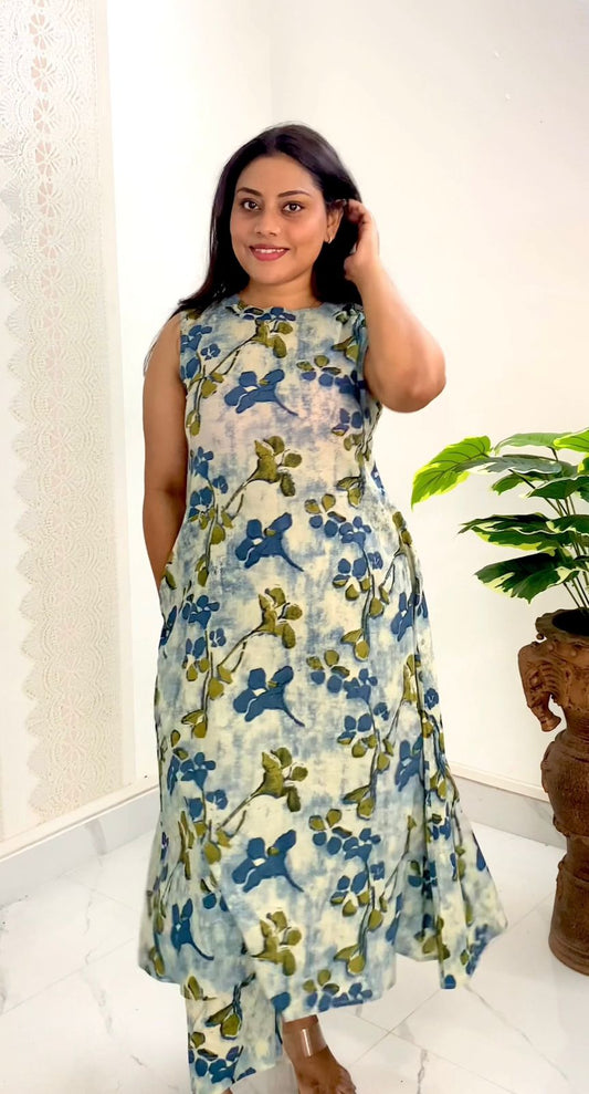 Azure Blossom Halter Cotton Coord Set