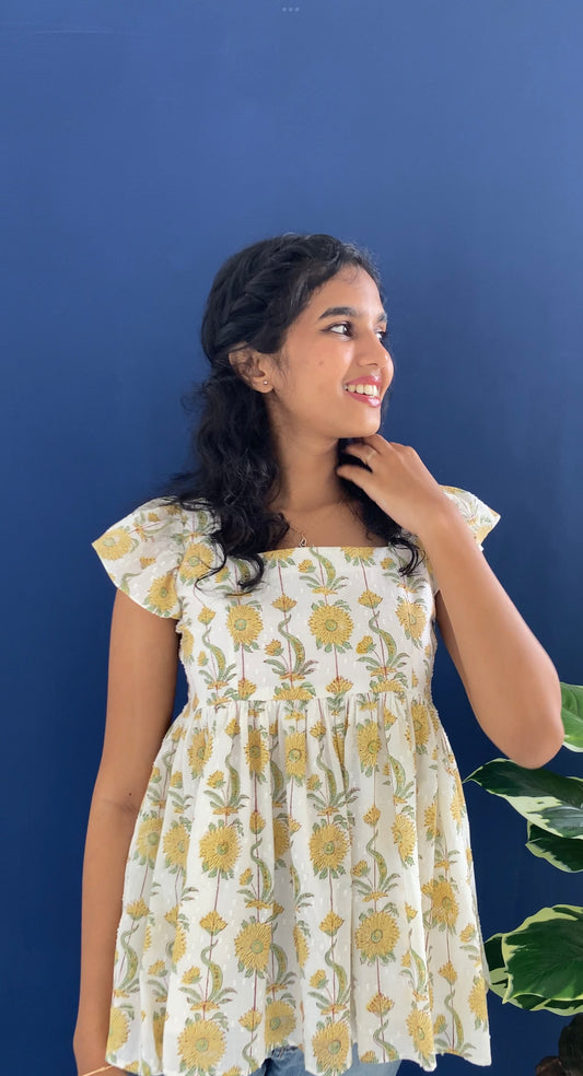 Hand Block Printed Floral Cotton Top