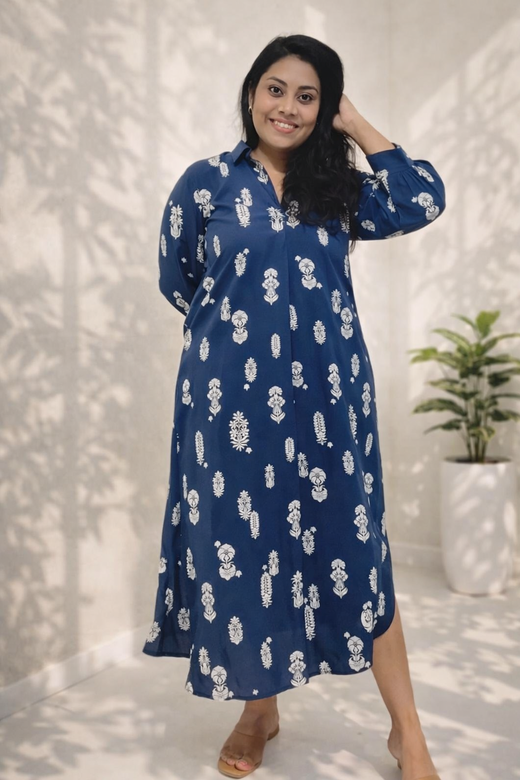 Indigo Bloom Collar Kurta